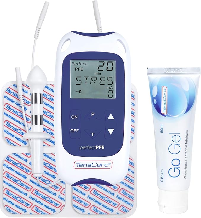 TensCare Perfect PFE pour Homme — dispositif EMS avec électrode intravaginale et électrodes adhésives